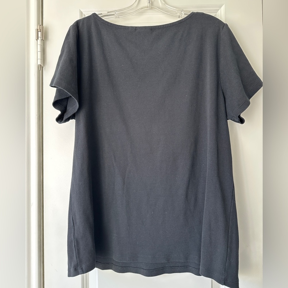 Rafaella Black Short Sleeve Top with Silver Grommet Neckline - Picture 5 of 5